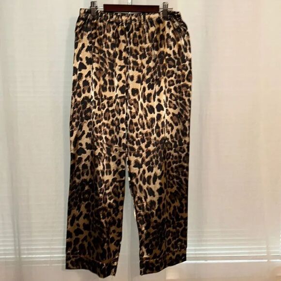 Other - Satin 2X Animal Print Tan Black Brown Wide Leg Pajama Pants